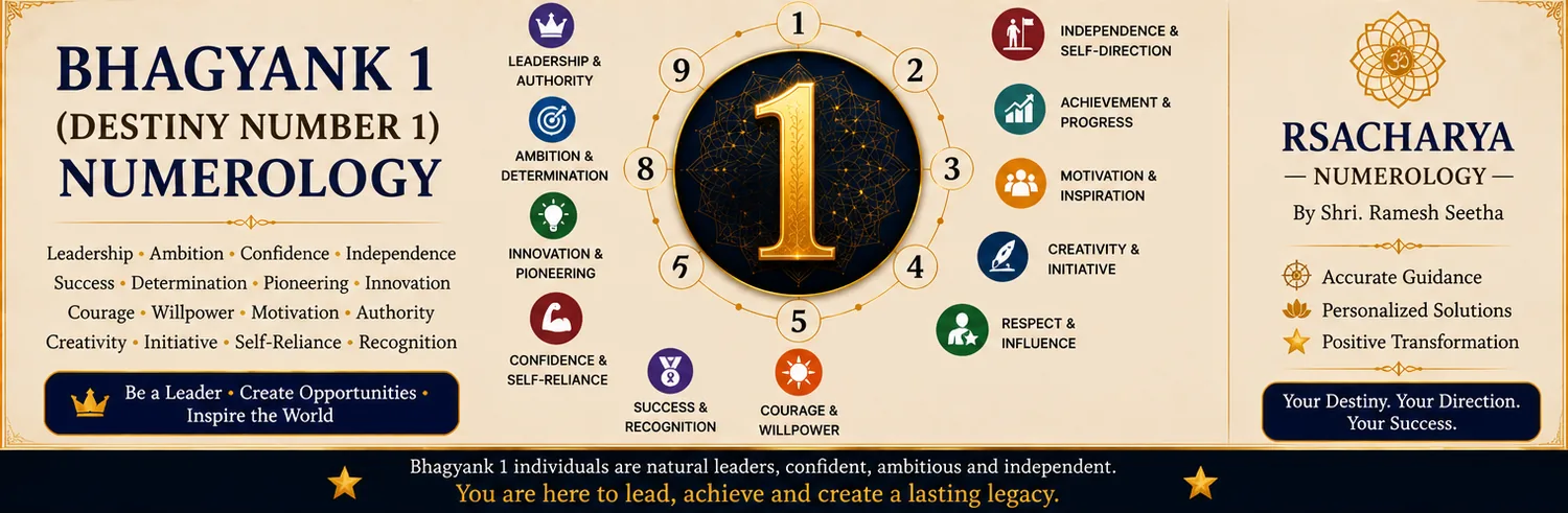 Bhagyank 1 destiny number traits: leadership, ambition, innovation, confidence, achievement and respect