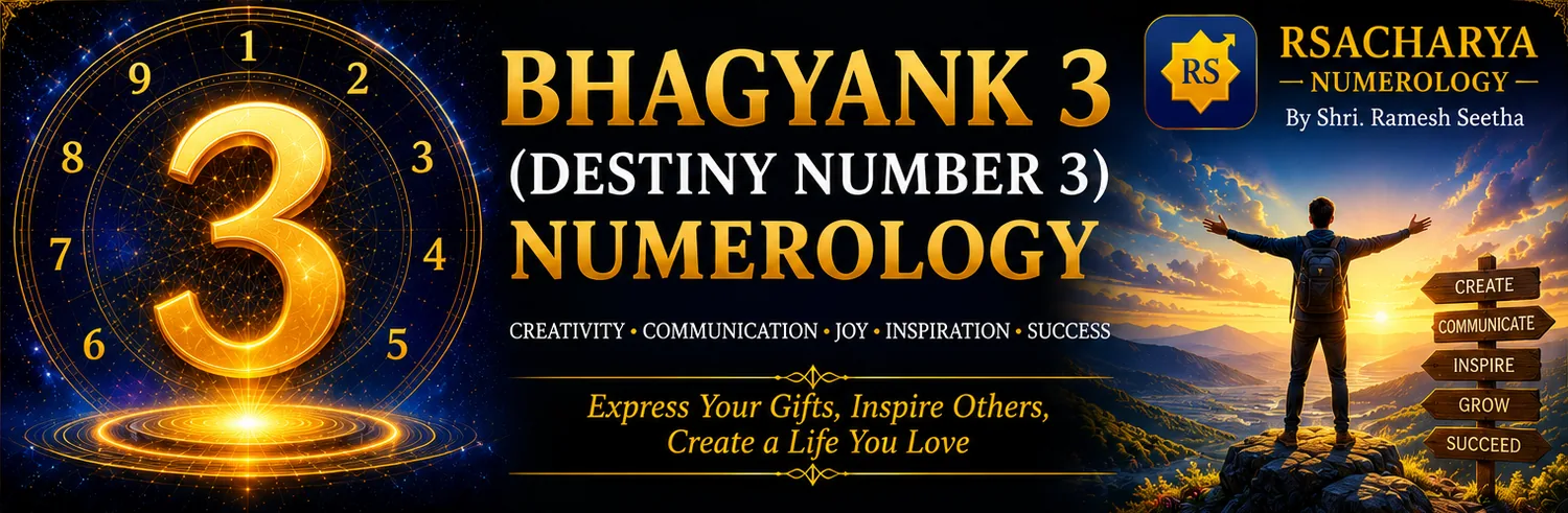 Bhagyank 3 (Destiny Number 3) numerology meaning: creativity, communication, joy and success, by RSACHARYA