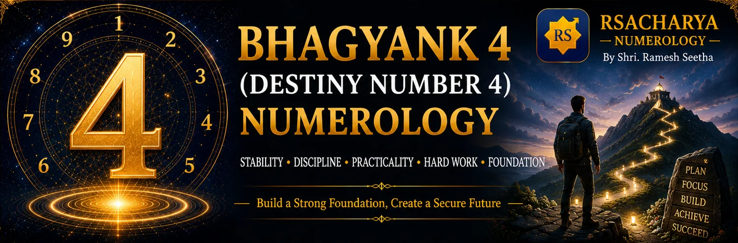 Bhagyank 4 (Destiny Number 4) numerology meaning: stability, discipline, hard work and foundation, by RSACHARYA