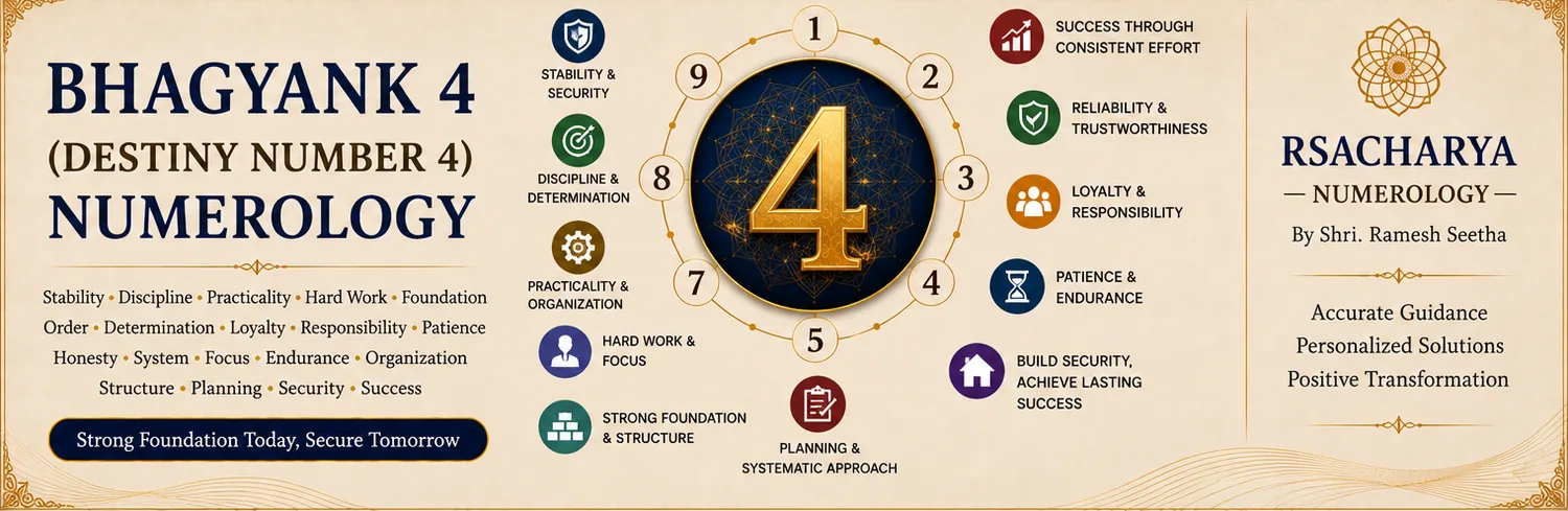 Bhagyank 4 destiny number traits: stability, discipline, practicality, loyalty, patience and lasting success