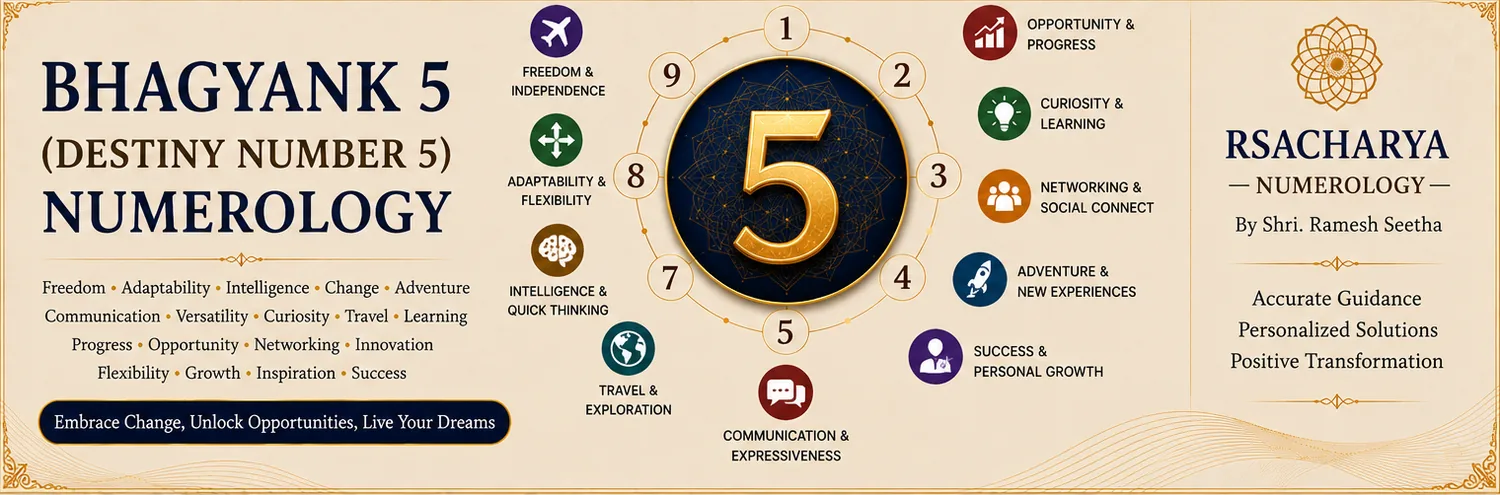 Bhagyank 5 destiny number traits: freedom, adaptability, intelligence, travel, communication and opportunity