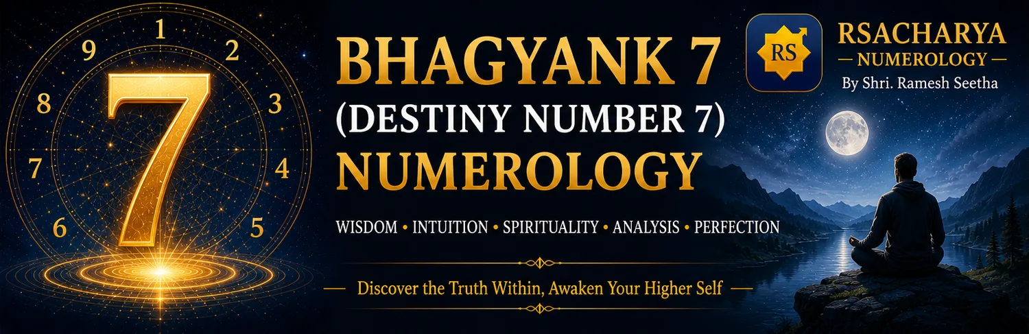Bhagyank 7 (Destiny Number 7) numerology meaning: wisdom, intuition, spirituality and analysis, by RSACHARYA
