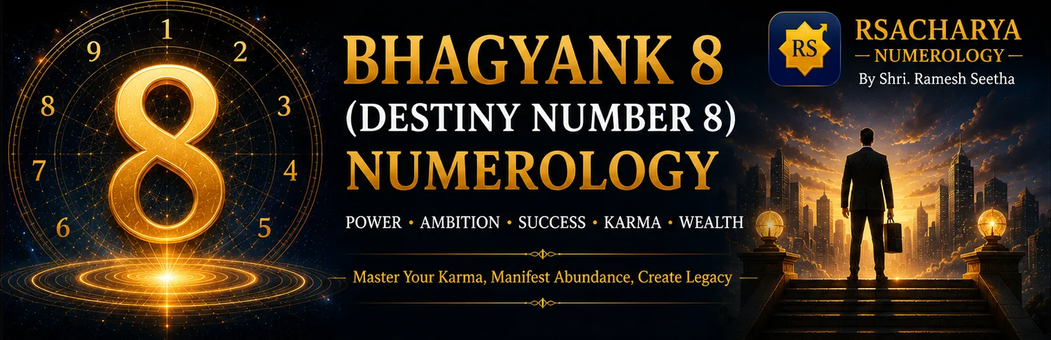 Bhagyank 8 (Destiny Number 8) numerology meaning: power, ambition, success, karma and wealth, by RSACHARYA