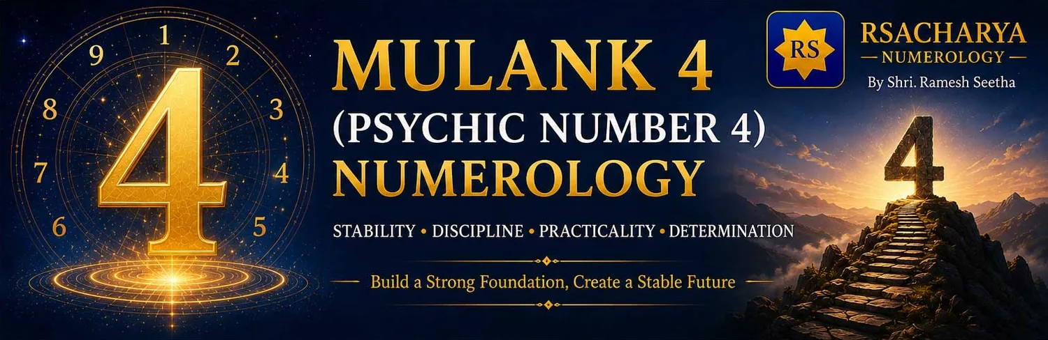 Mulank 4 (Psychic Number 4) numerology meaning: stability, discipline, practicality and determination, by RSACHARYA