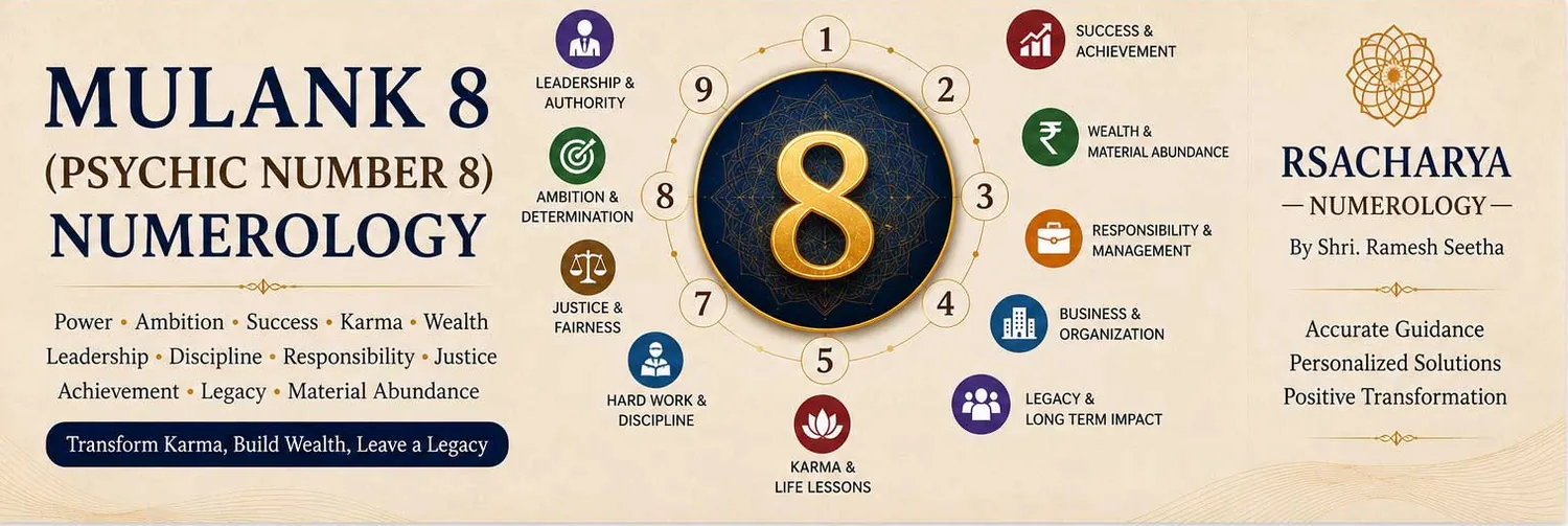 Mulank 8 traits in numerology: leadership, ambition, justice, hard work, wealth, karma and legacy