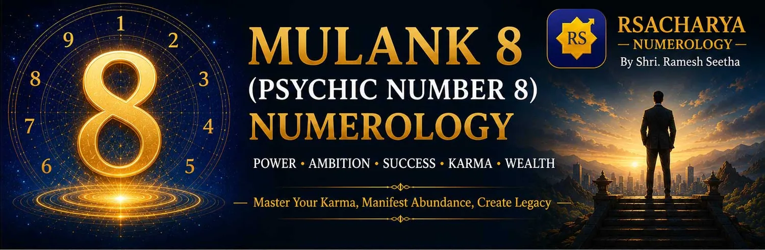 Mulank 8 (Psychic Number 8) numerology meaning: power, ambition, success, karma and wealth, by RSACHARYA