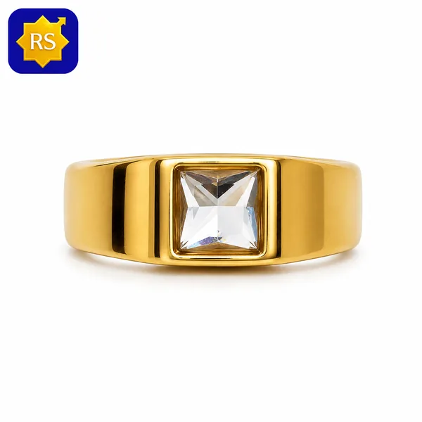 Energized Aura Ring, gold-finish ring with a white stone for positive energy, focus and spiritual balance