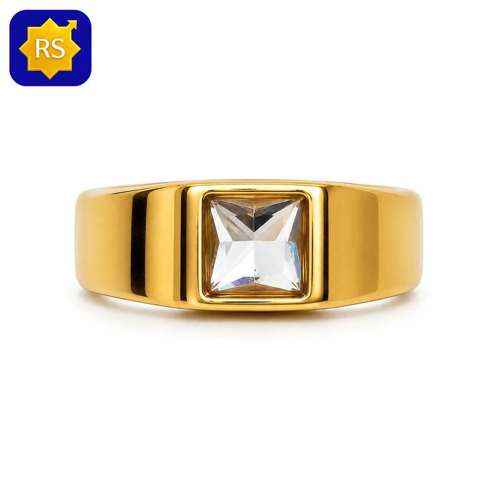 Energized Aura Ring, gold-finish ring with a white stone for positive energy, focus and spiritual balance